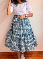 Muslin Cotton White Casual Wear Printed Readymade Top Skirt